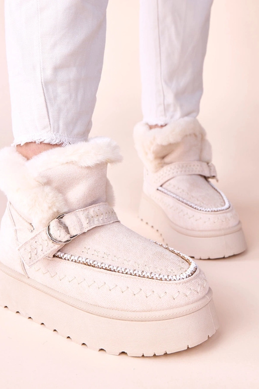 Beige Schneestiefel mit dekorativer...