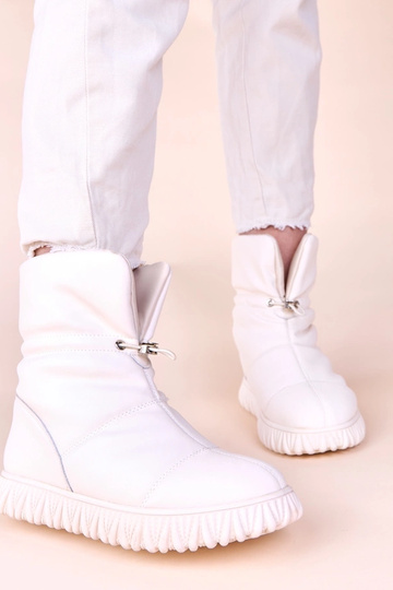 Bottes de neige en cuir naturel couleur sable avec fronces Raschmi 2