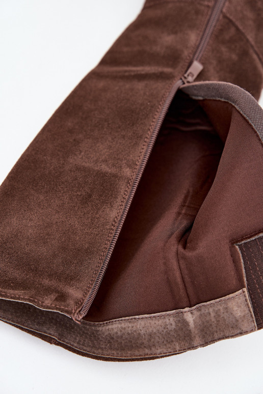 Bottes en daim hautes pour femmes avec talons et fermeture, chocolat, Lissara