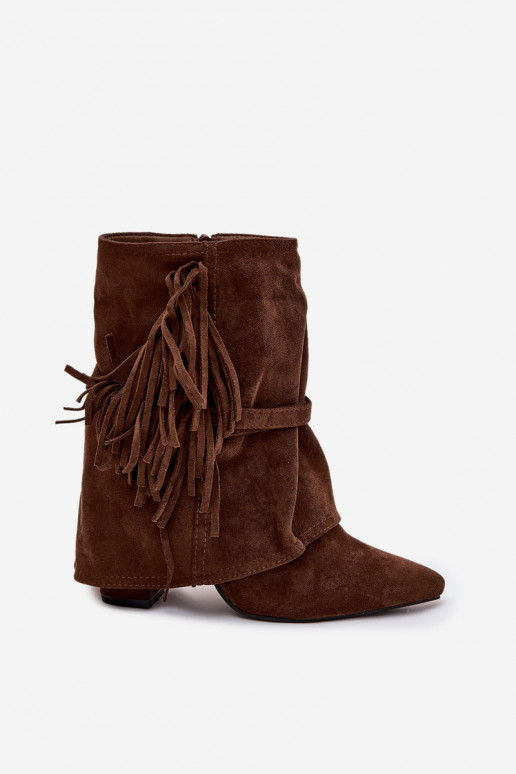 Bottines pour femmes marron à franges et boucles dorées Evelisse
