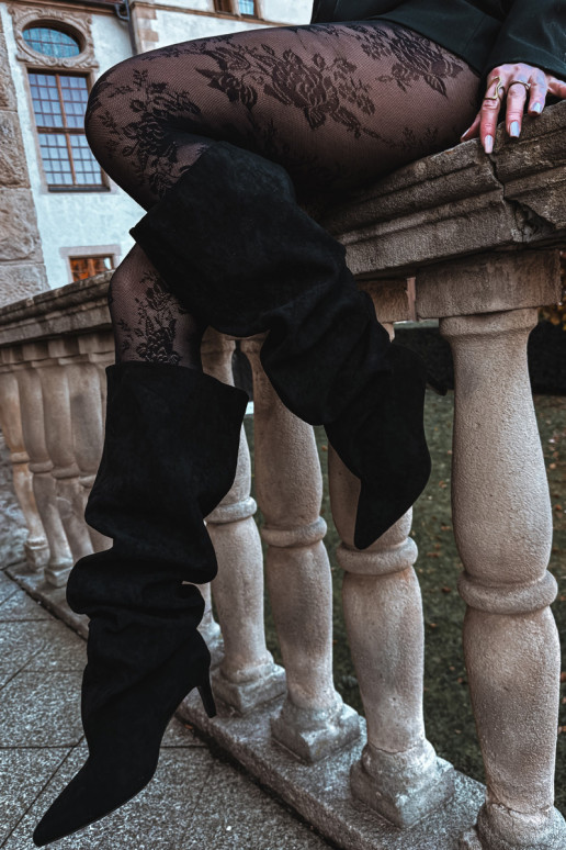 Bottes longues féminines à talons fins à enfiler couleur noire Taivilla