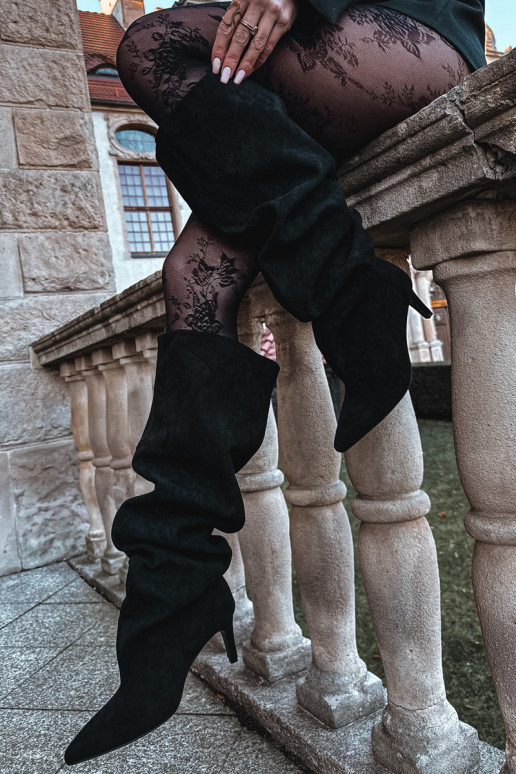 Bottes longues féminines à talons fins à enfiler couleur noire Taivilla