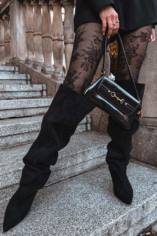 Bottes longues féminines à talons fins à enfiler couleur noire Taivilla