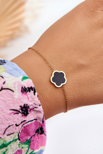Damenarmband mit schwarzer Blume in Goldfarbe