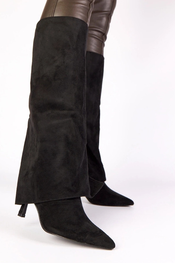 Bottes longues noires sur talon haut en suède synthétique Beria