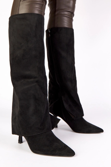 Bottes longues noires sur talon haut en suède synthétique Beria 2