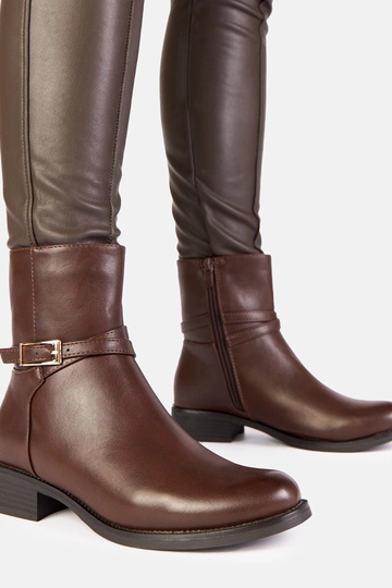 Braune Stiefeletten mit Schnalle und Schloss Zema