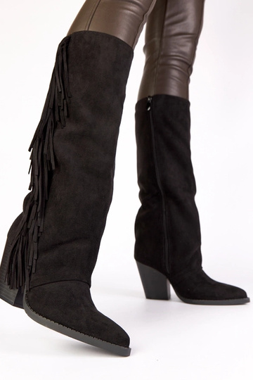 Bottes de cowboy noires décorées de franges Shia 2