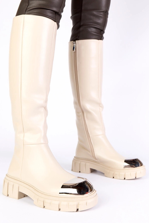 Bottes longues couleur sable avec...