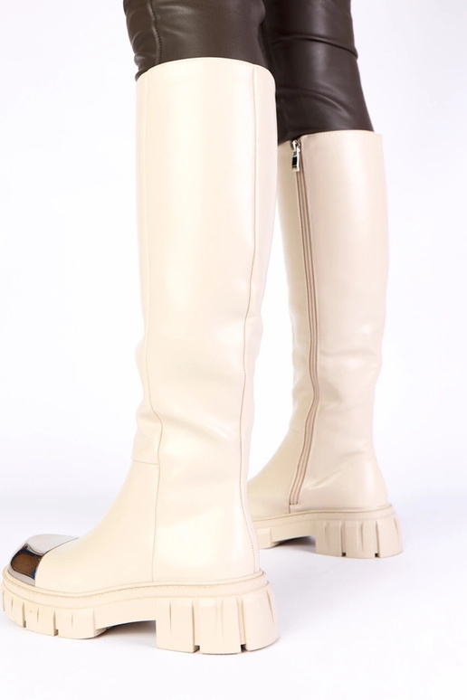 Bottes longues couleur sable avec...