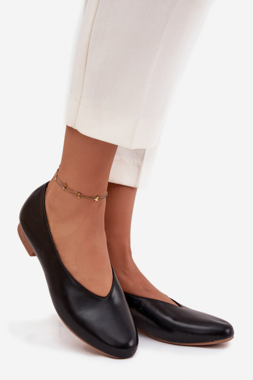 Ballerines pour femmes en simili cuir avec larges talons noires Olyssia