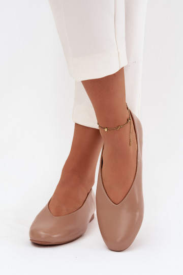 Dames ballerina's van kunstleer met brede hakken, beige kleur Olyssia