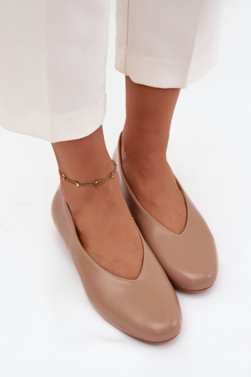Ballerines pour femmes en simili cuir avec larges talons couleur sable Olyssia 2