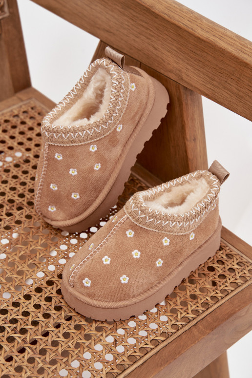 Bottes de neige Puérilavec des motifs florauxuszkami réchauffer avec de la fourrure à l intérieur beige Palina