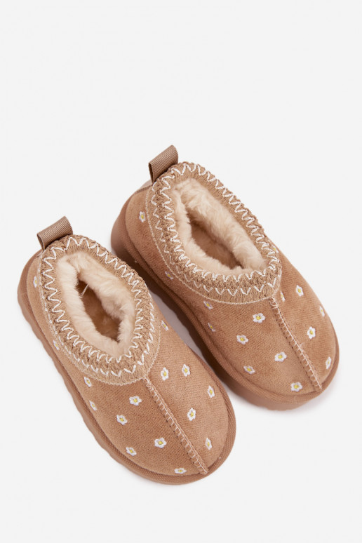 Bottes de neige Puérilavec des motifs florauxuszkami réchauffer avec de la fourrure à l intérieur beige Palina