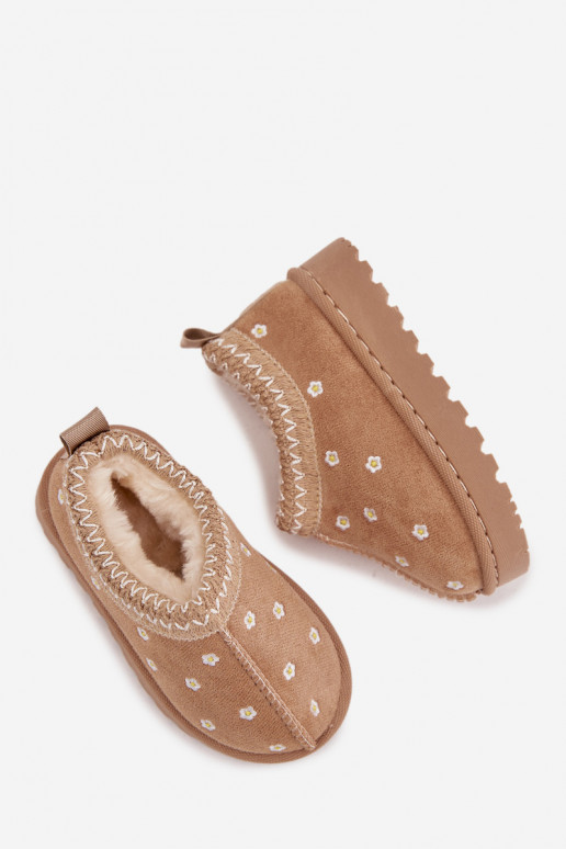 Kindersneeuwlaarzen met bloemenmotief en oortjes, gevoerd met bont, Palina, zandkleur