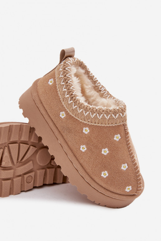 Bottes de neige Puérilavec des motifs florauxuszkami réchauffer avec de la fourrure à l intérieur beige Palina