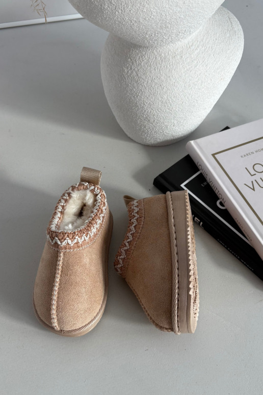 Kindersneeuwlaarzen met borduursel Prina, zandkleur