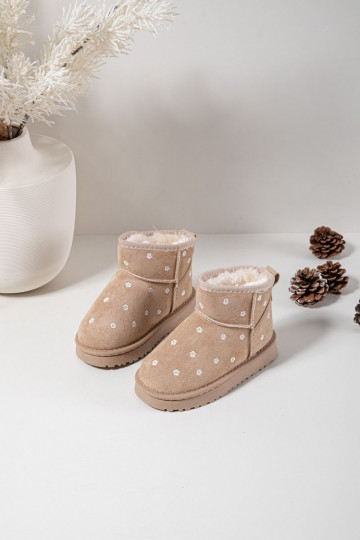 Schneestiefel Kindisch Ozdobione mit floralen Motivenuszkami Beige Gracina