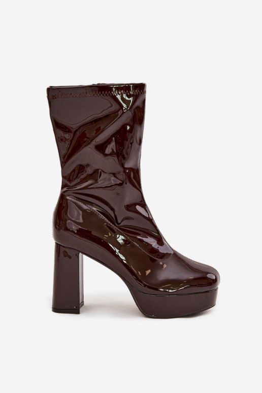 Bottines pour femmes vernis avec plateforme et talon épais couleur chocolat Calvessa