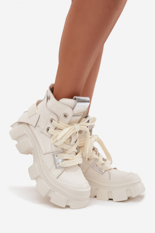 Leren gevoerde sportieve laarzen GOE SS2N4055 wit