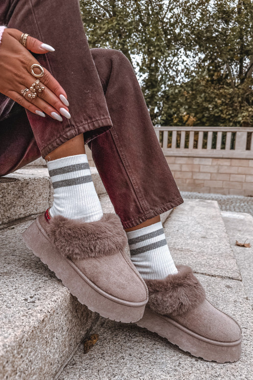 Bottes de neige à plateforme et fourrure avec broderie couleur sable Querina