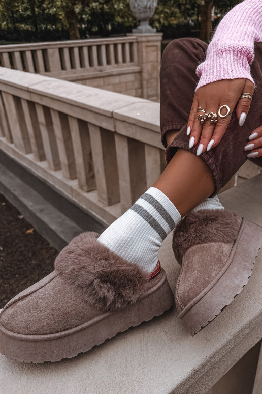 Dames sneeuwlaarzen met platform en bont met borduurwerk zandkleur Querina
