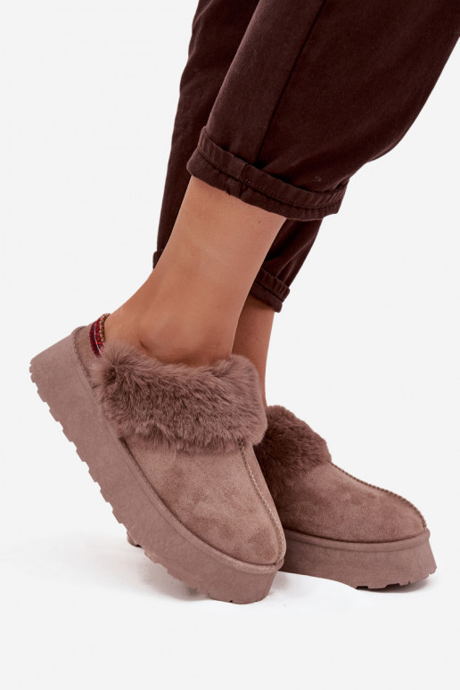 Damen Schnee Stiefel mit Plattform und Fell mit Stickerei in sandfarbiger Farbe Querina