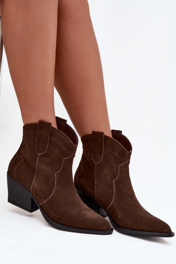 Instap cowboystijl dames enkellaarsjes van natuurlijk suede Beretta chocolade 2