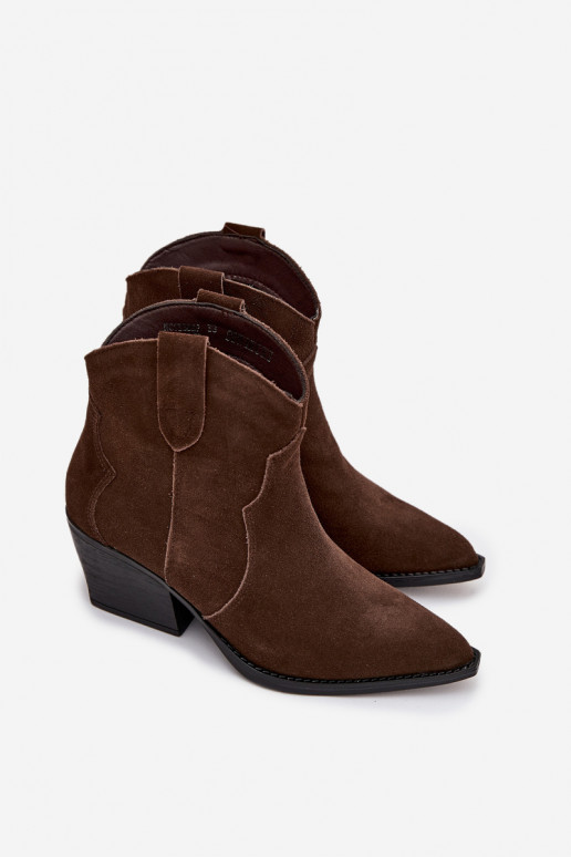Instap cowboystijl dames enkellaarsjes van natuurlijk suede Beretta chocolade