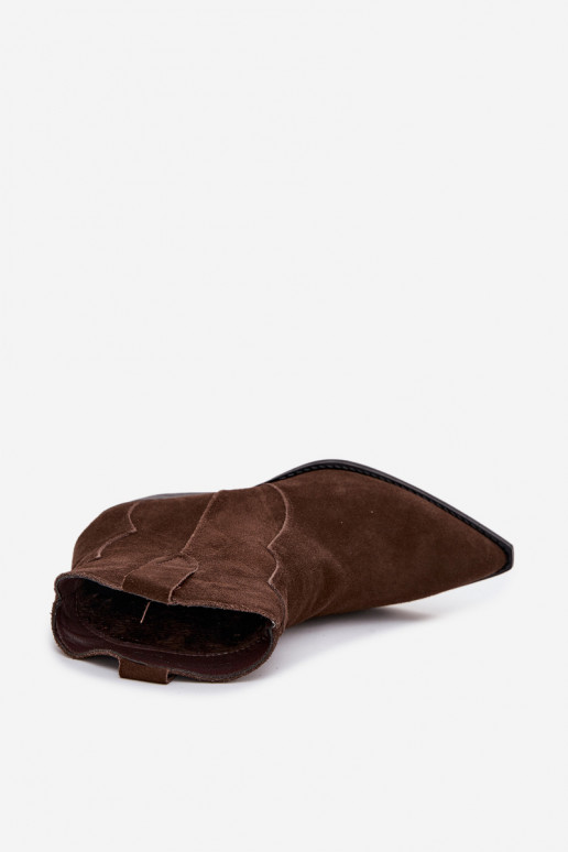 Instap cowboystijl dames enkellaarsjes van natuurlijk suede Beretta chocolade
