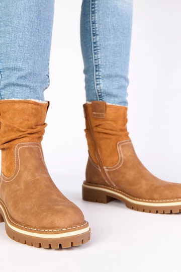 Braune warme Stiefeletten mit gerafftem Schaft Lovisa