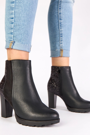 Bottines noires sur talon avec arrière brillant Ambre