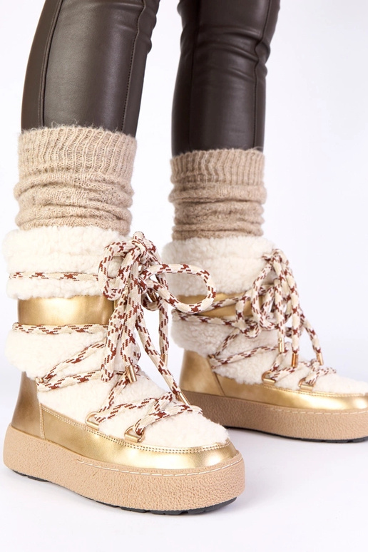 Goldene warme Schnürschneestiefel mit...