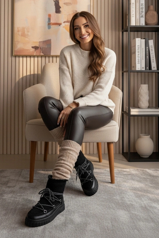 Bottes de neige à lacets noires et...