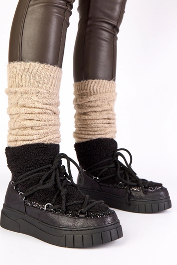 Bottes de neige chaudes noires avec fourrure et paillettes Esmee
