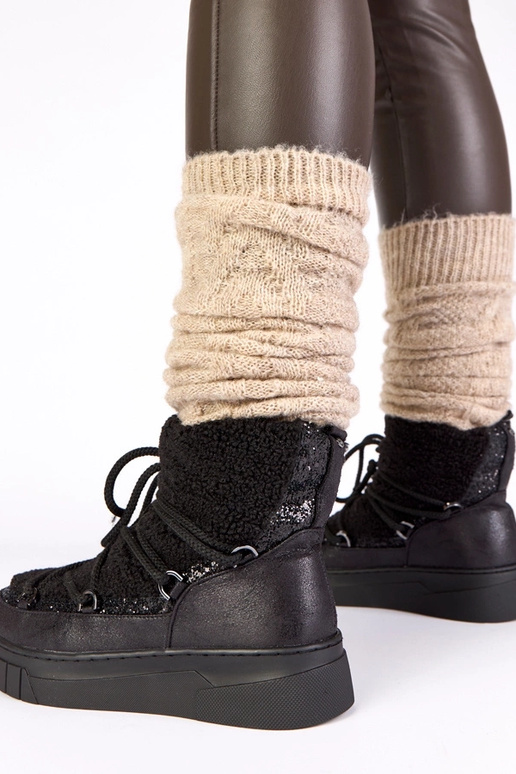 Zwarte warme sneeuwschoenen met bont...