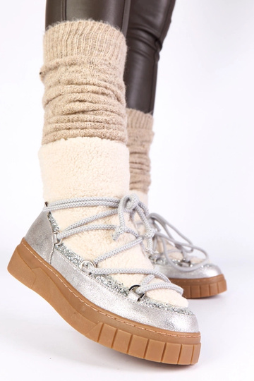 Zilveren warme sneeuwschoenen met bont en glitter Esmee