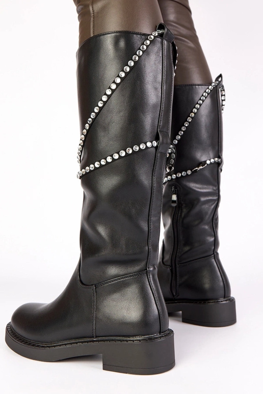 Zwarte lange laarzen met decoratieve...