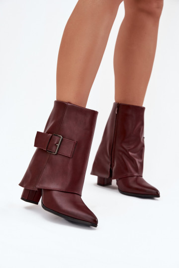 Bottines isolées avec talons et tige repliée, ornées de boucles couleur bordeaux Ylenara 2