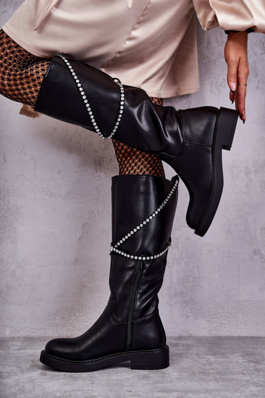 Feminin Stiefel mit schönen Details schZuarze Farbe Finlay