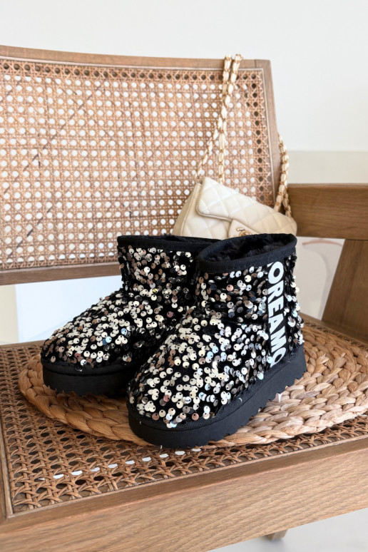 Bottes d'hiver pour enfants avec doublure en paillettes noires et argentées Rebbica