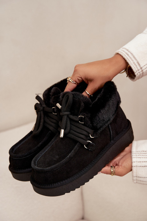 Bottes de neige noires pour femmes en daim naturel D.Franklin DFSH375006