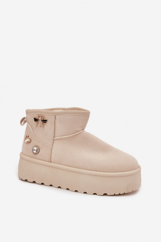 Bottes de neige pour femmes avec plateforme et crochets couleur ivoire Tai turielle