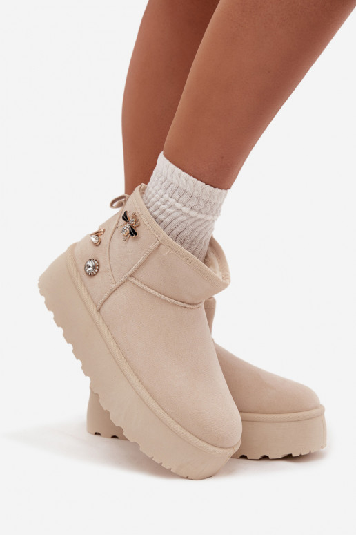 Bottes de neige pour femmes avec plateforme et crochets couleur ivoire Tai turielle