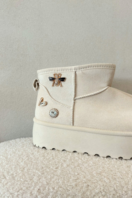 Damen Schneestiefel mit Plateau und Haken in Elfenbeinfarbe Tai turielle