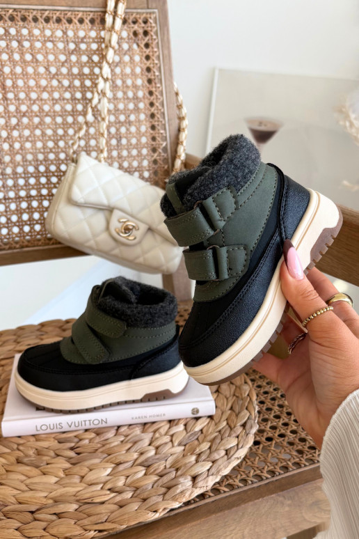 Kindersneestiefel in grün-schwarz mit Klettverschlüssen Darlene