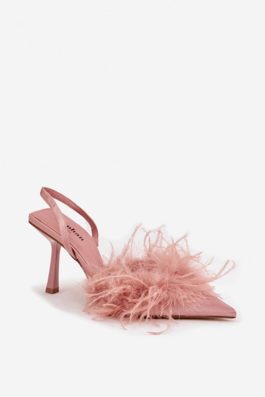 Talons aiguilles avec plumes et talon ouvert couleur rose Belice