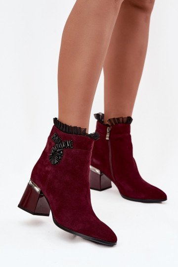 Bottines pour femmes en faux daim avec ornements D&A MR52-127 couleur bordeaux 2