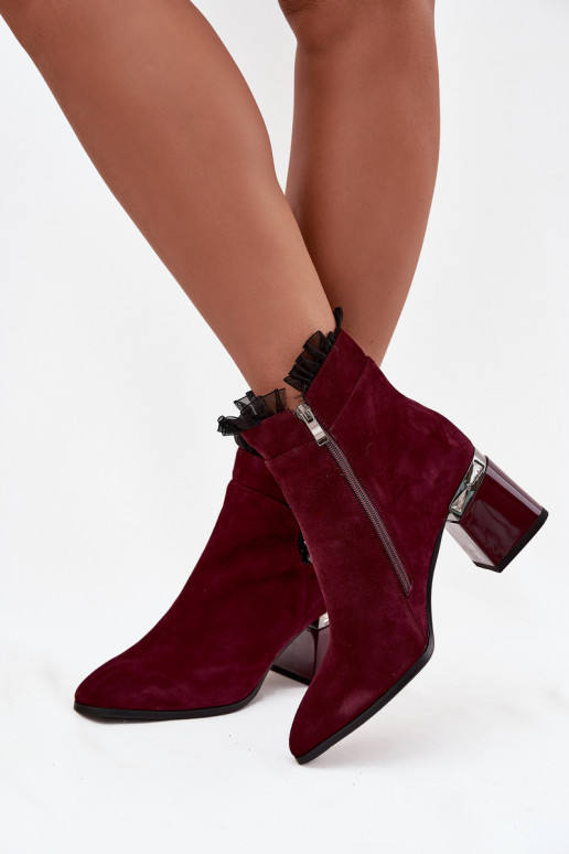 Damen Stiefeletten aus Kunstwildleder mit Verzierungen D&A MR52-127 in bordeaux